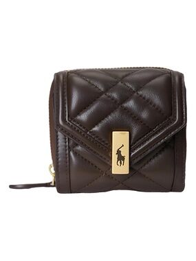 Ralph Lauren Quilted Leather Mini Wallet in Dark Brown with Gold Hardware